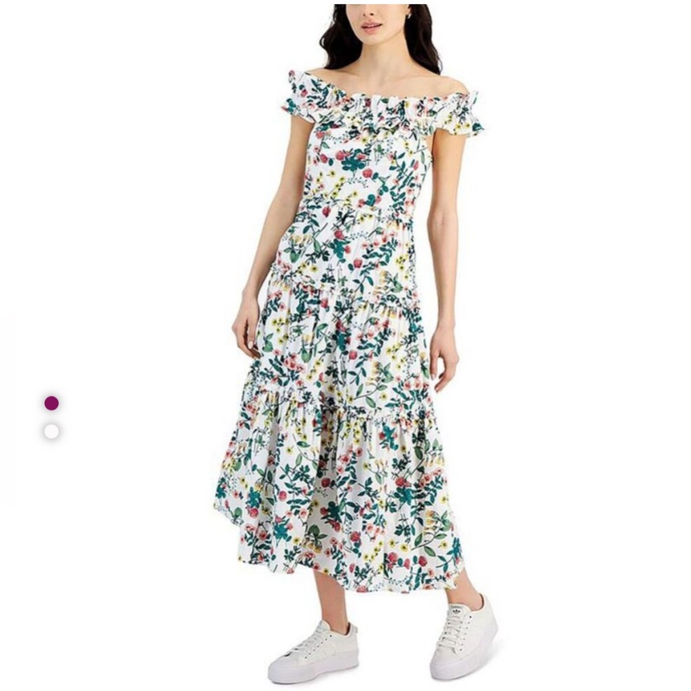 NWT Boho Floral Tiered Midi Garden Dress Kentucky Derby 100% Cotton Size L